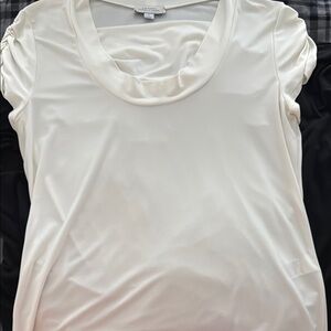 Ann Taylor White Puff Sleeve Ruffled Blouse